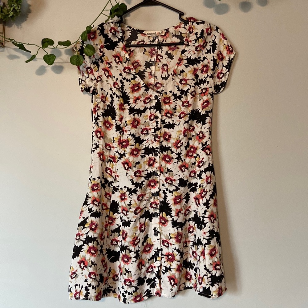 Floral Mini Dress Button Up with Lace Up Back